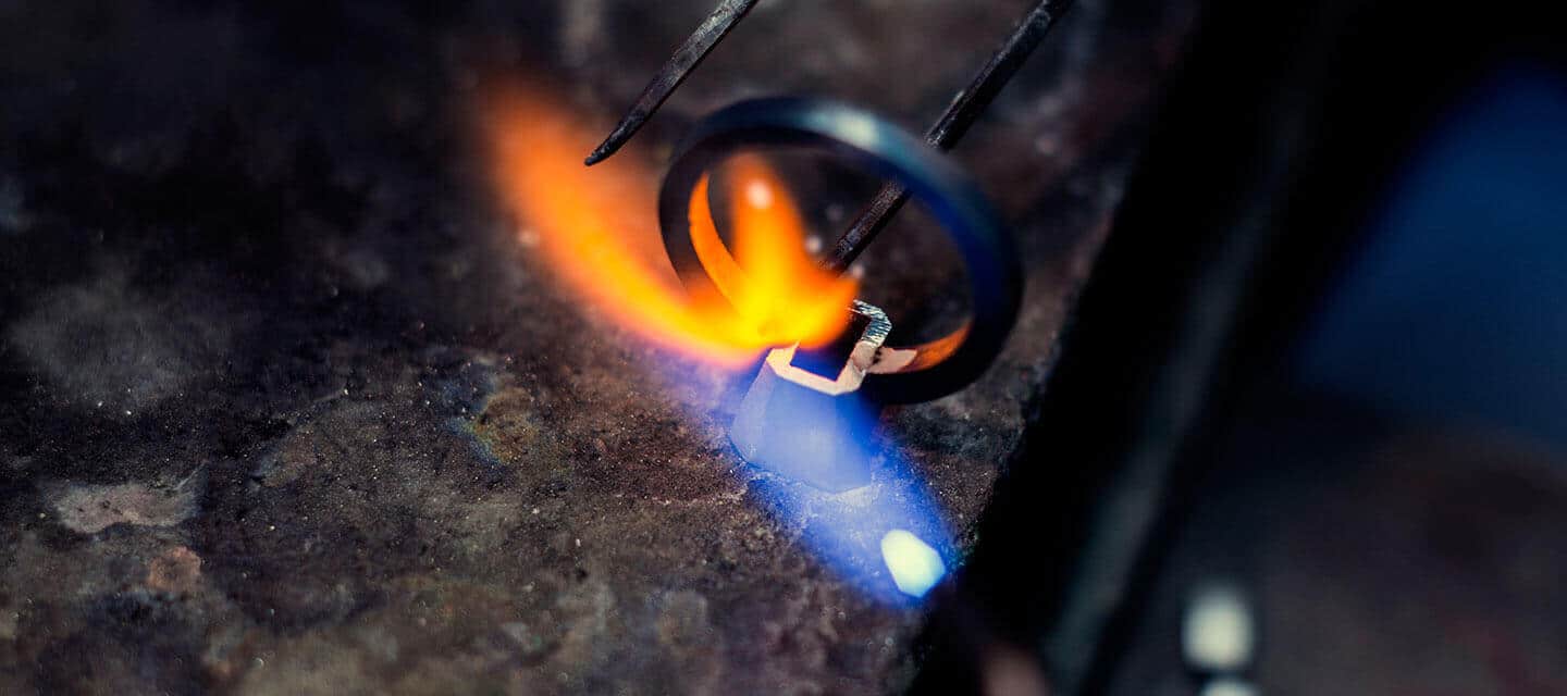 closeup of engagement ring soldering