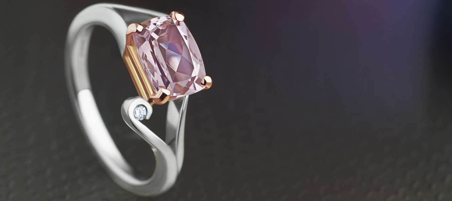 morganite engagement ring on grey background