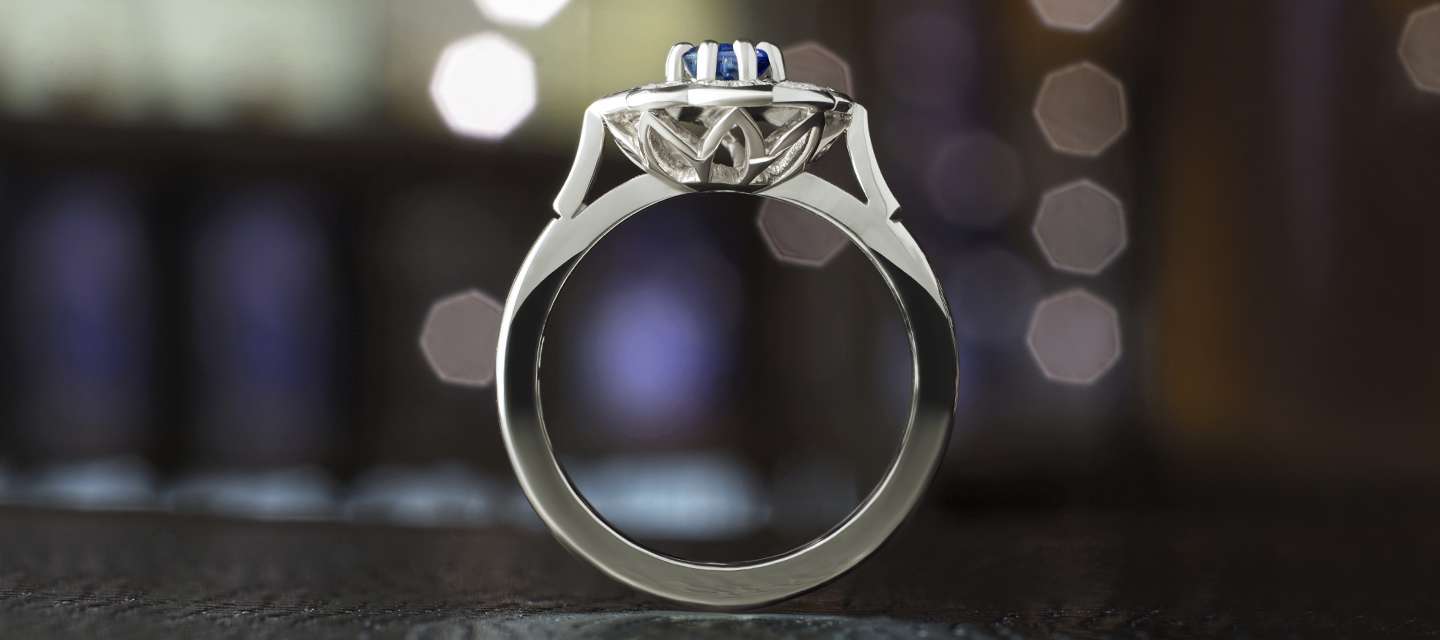 white gold ring on blurred background