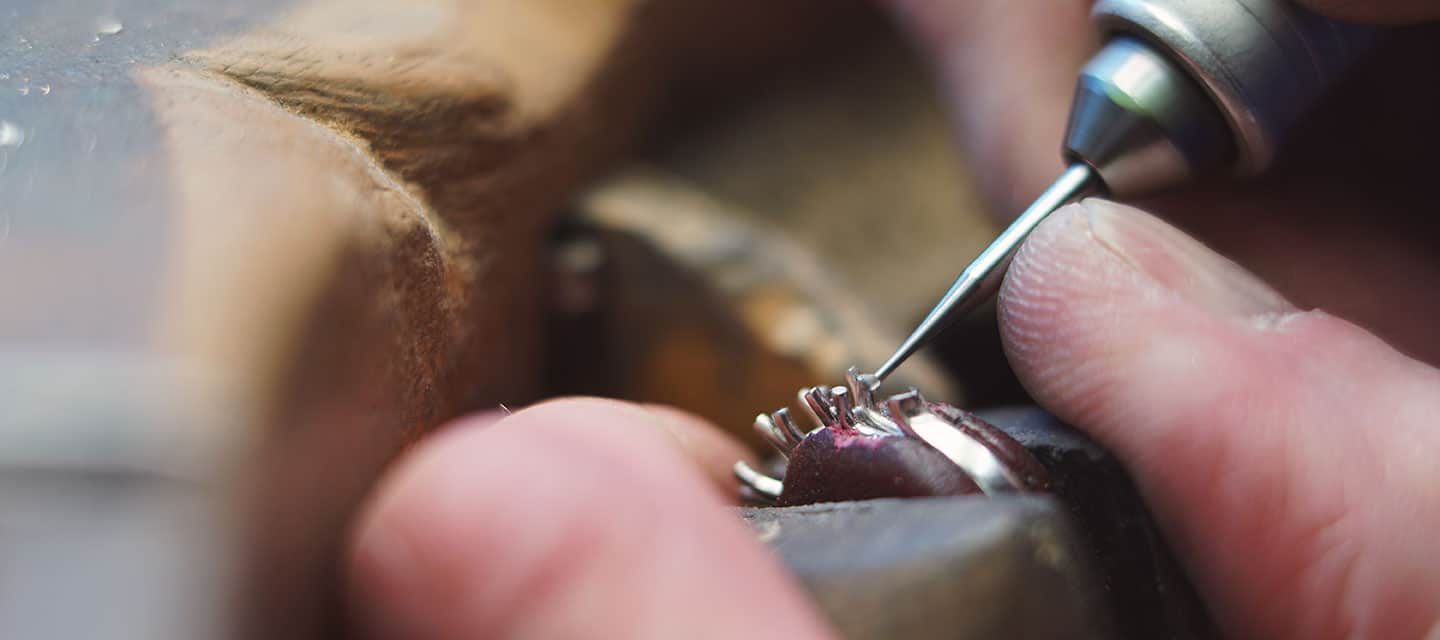 Ring being set in workshop