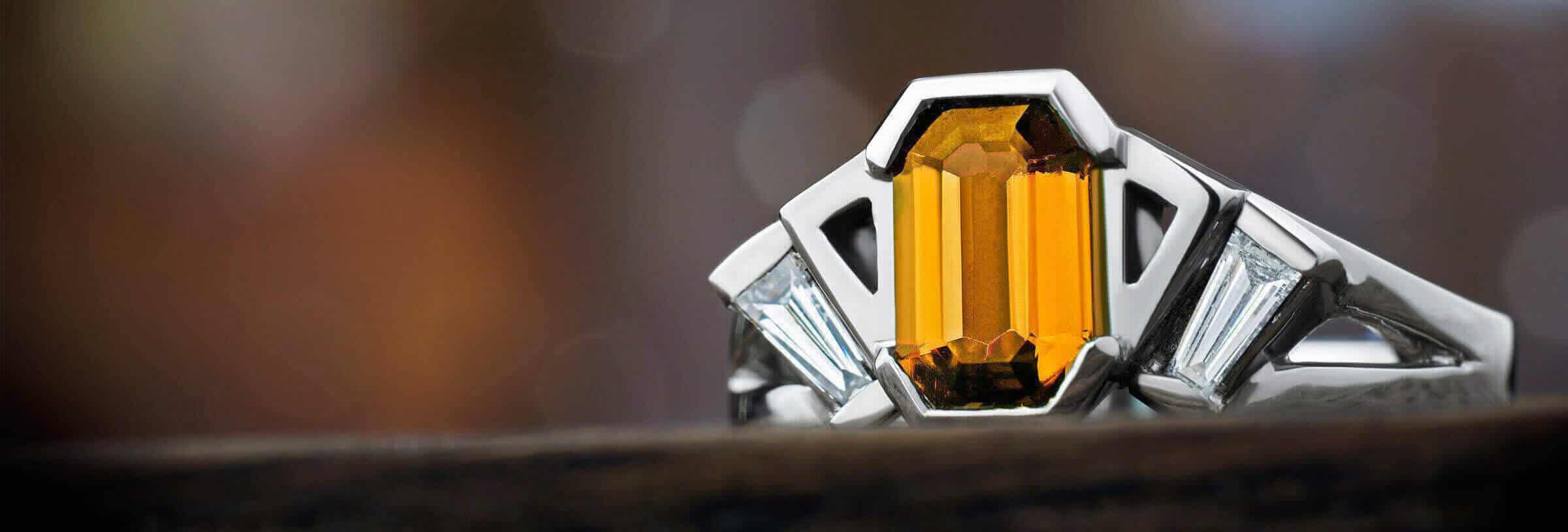 Art Deco fan shape ring with citrine