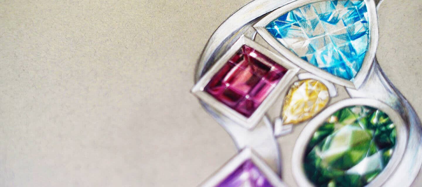 Multicoloured gemstone pendant sketch