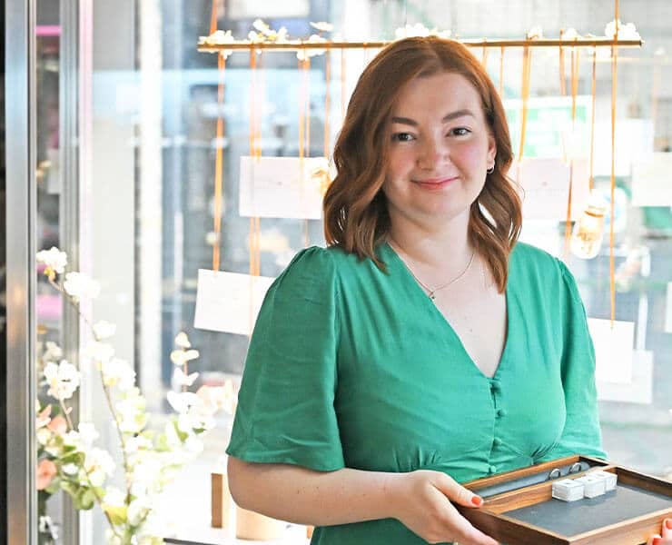 Abigail Farquhar in jewellery shop in Cambridge