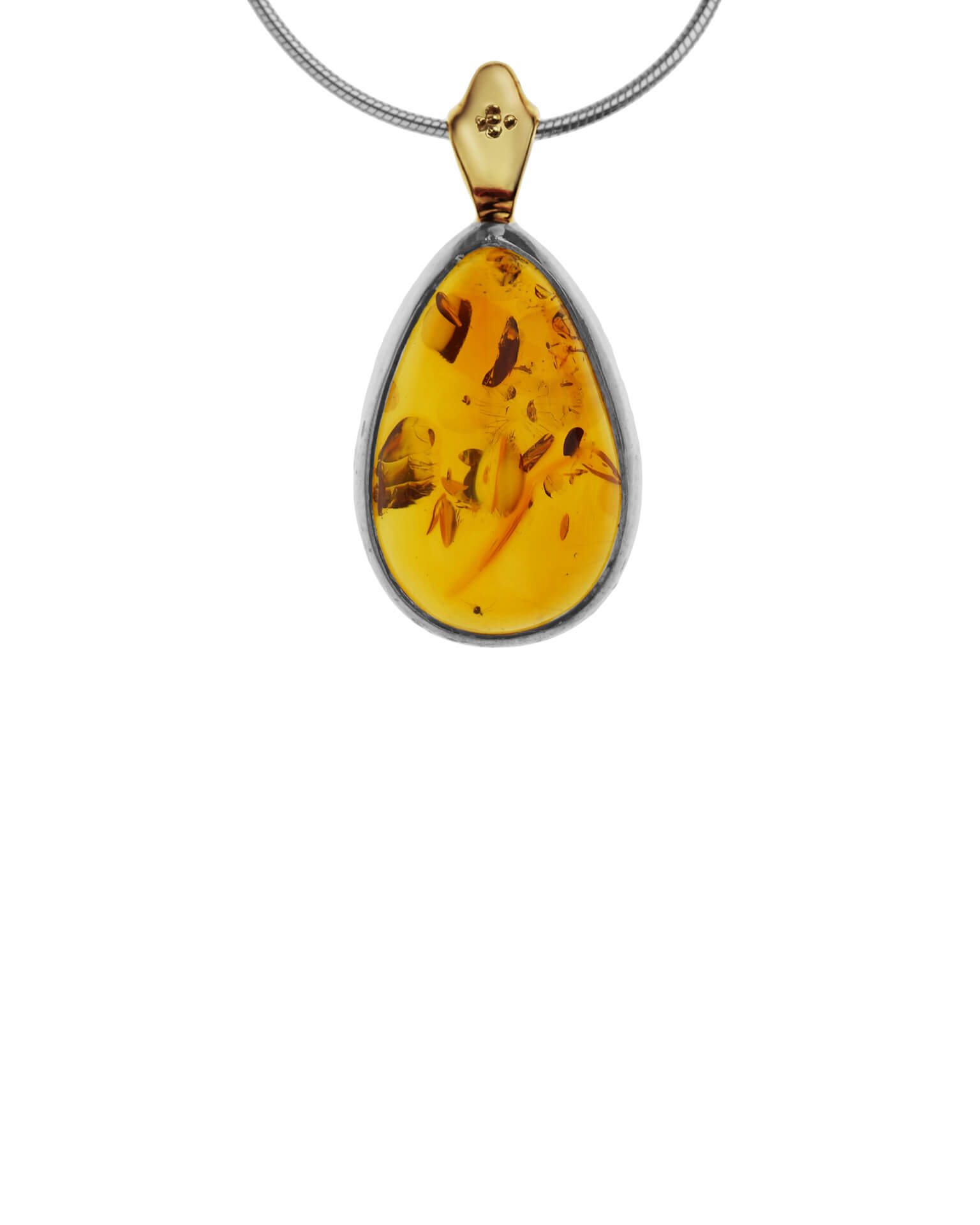 teat drop shaped amber and mixed gold colour pendant on chain