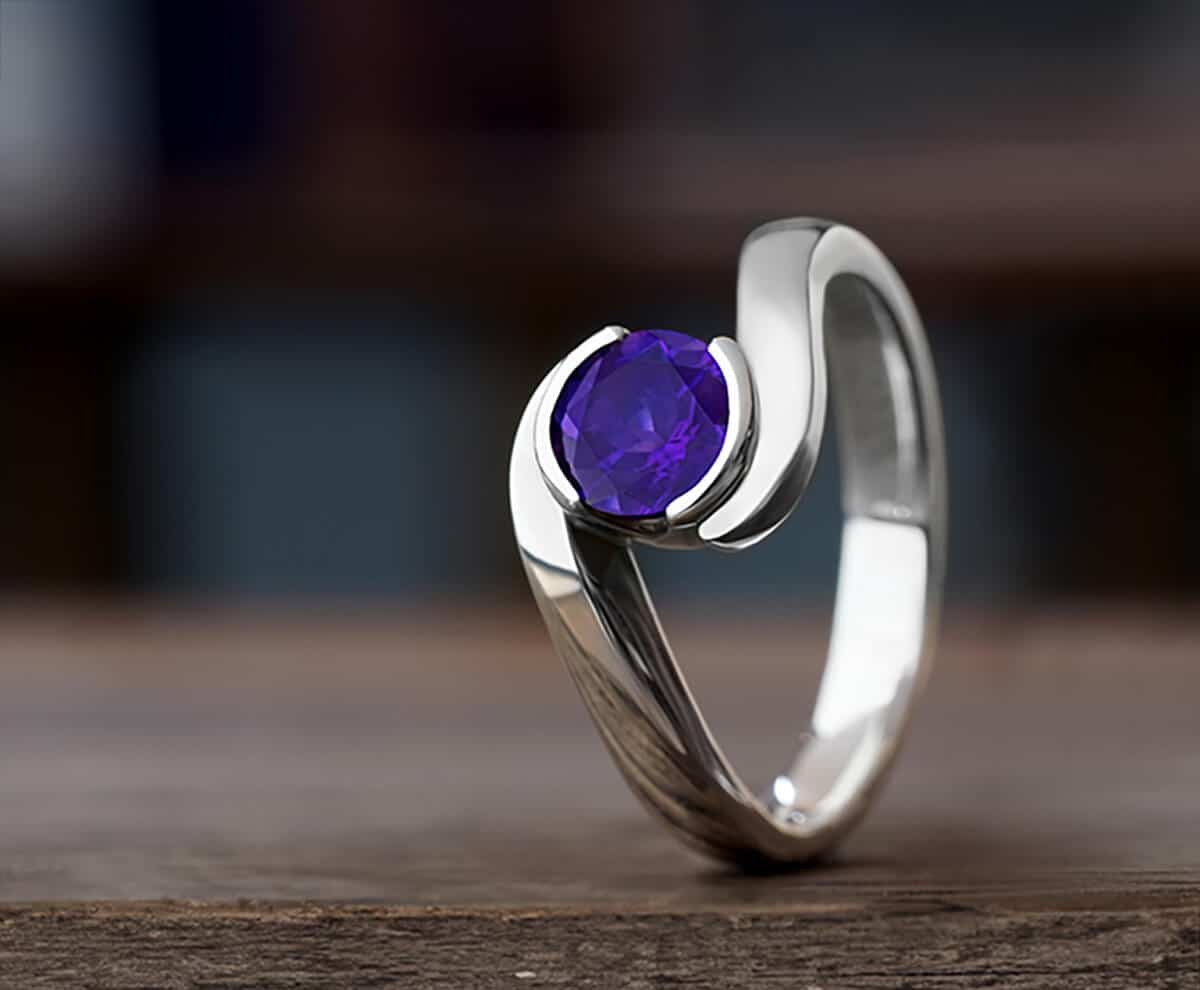 twist style amethyst and silver ring