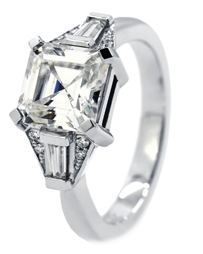 asscher cut diamond art deco style ring