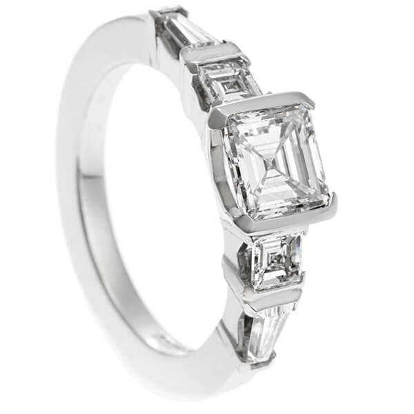 platinum mixed cut five diamond engagement ring