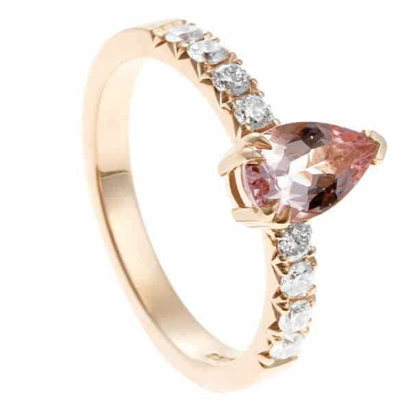 peach morganite ring with side diamonds