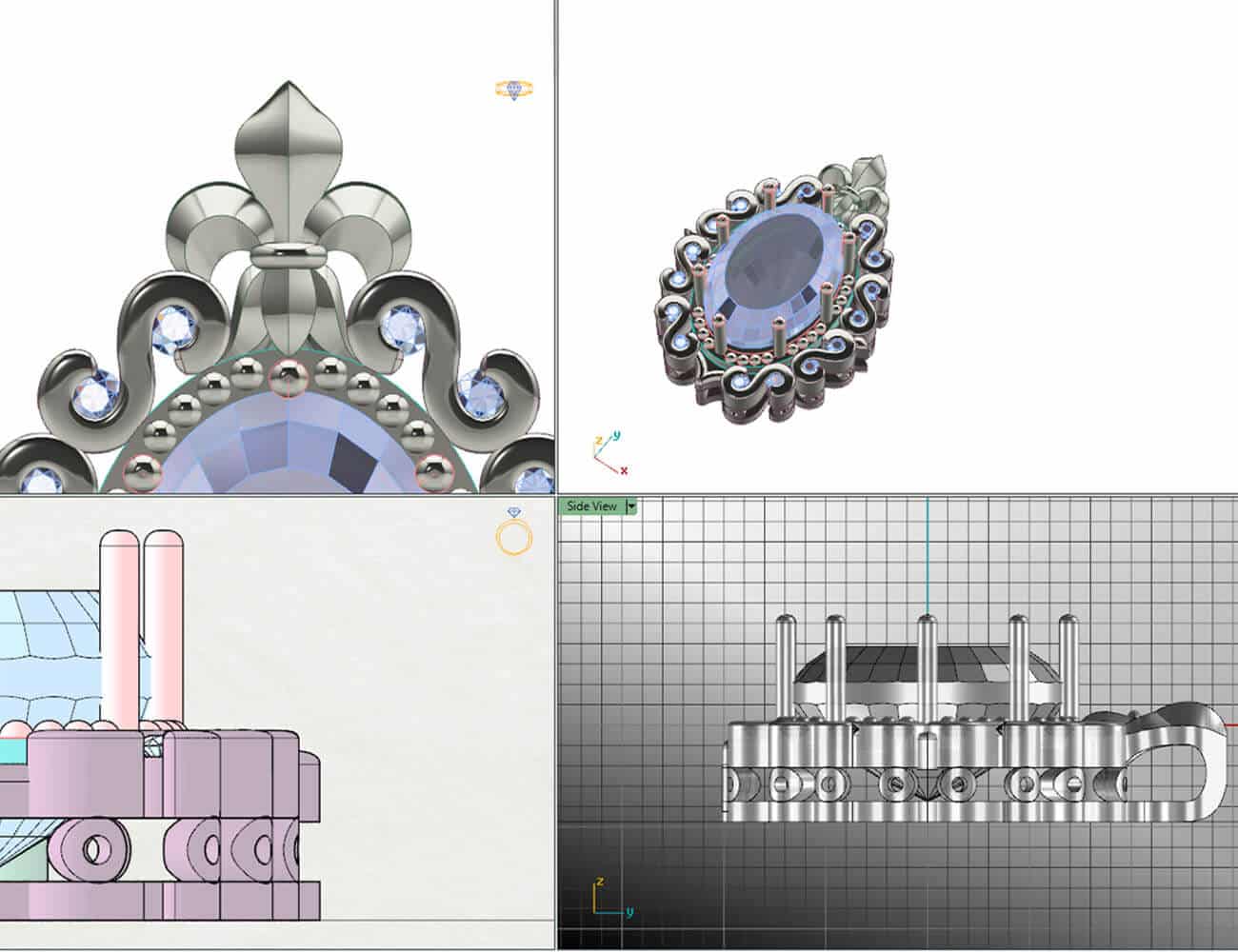 antique style ring isometric CAD design sketch