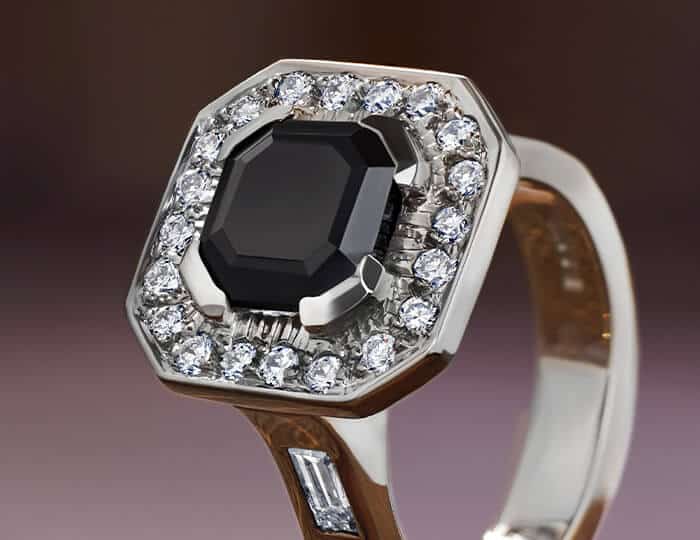 Onyx and diamond engagement ring