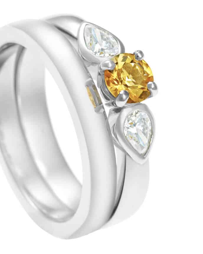 Citrine and diamond trilogy wedding set