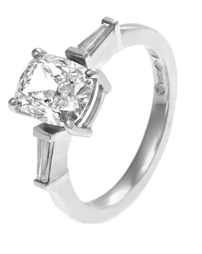 Cushion cut engagement ring | Baguette Cut Diamon Ring