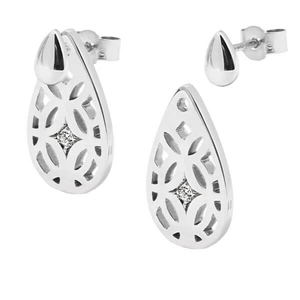 white gold cut out shaped drop earrings with detachable tops