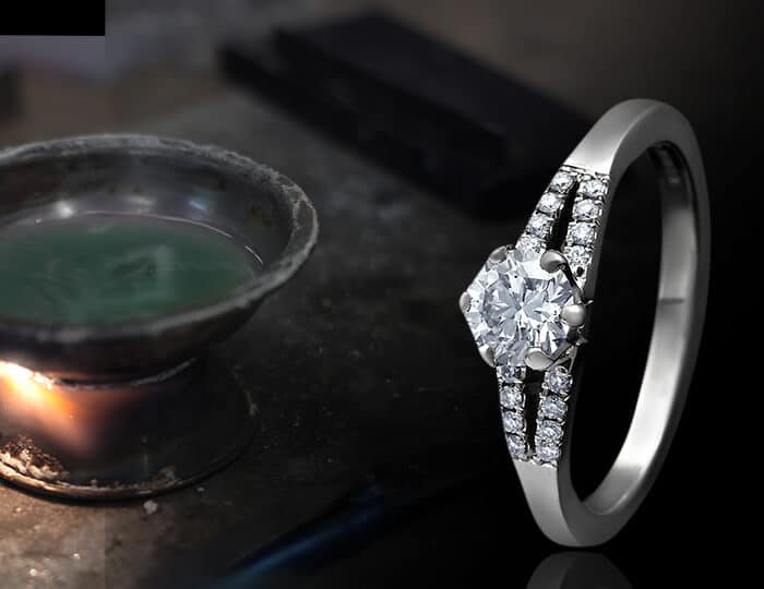 Diamond and palladium engagement ring with workshop