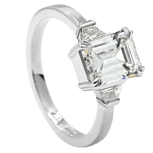 three diamond art deco style platinum engagement ring