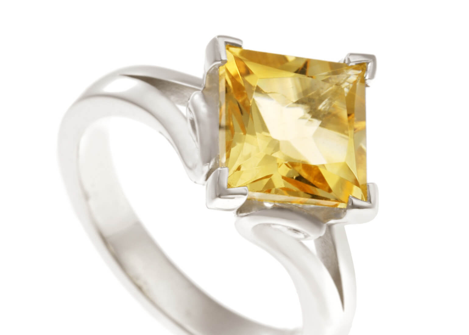 dramatic square cut offset set citrine silver ring