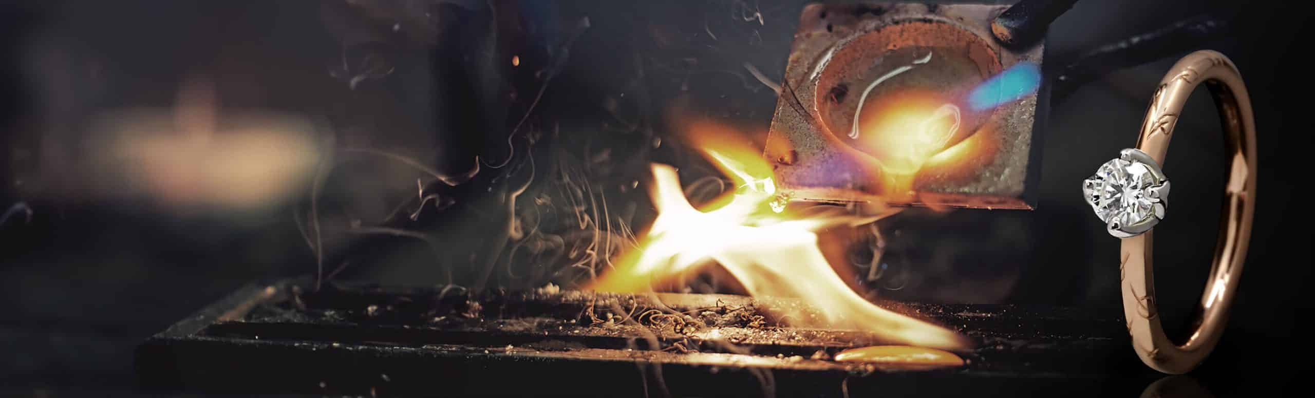 Engraved engagement ring with workshop fire