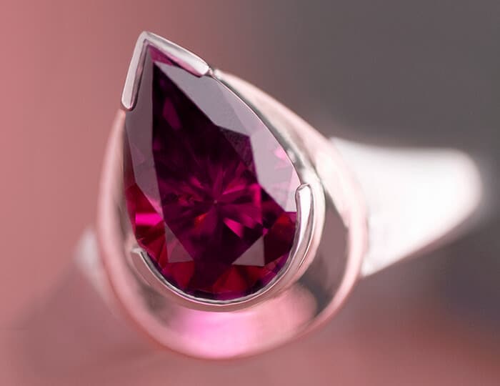 Large pear shaped red ruby ring