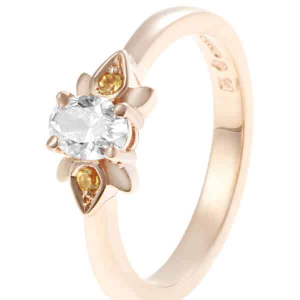 Diamond and citrine leaf shaped engagement ring