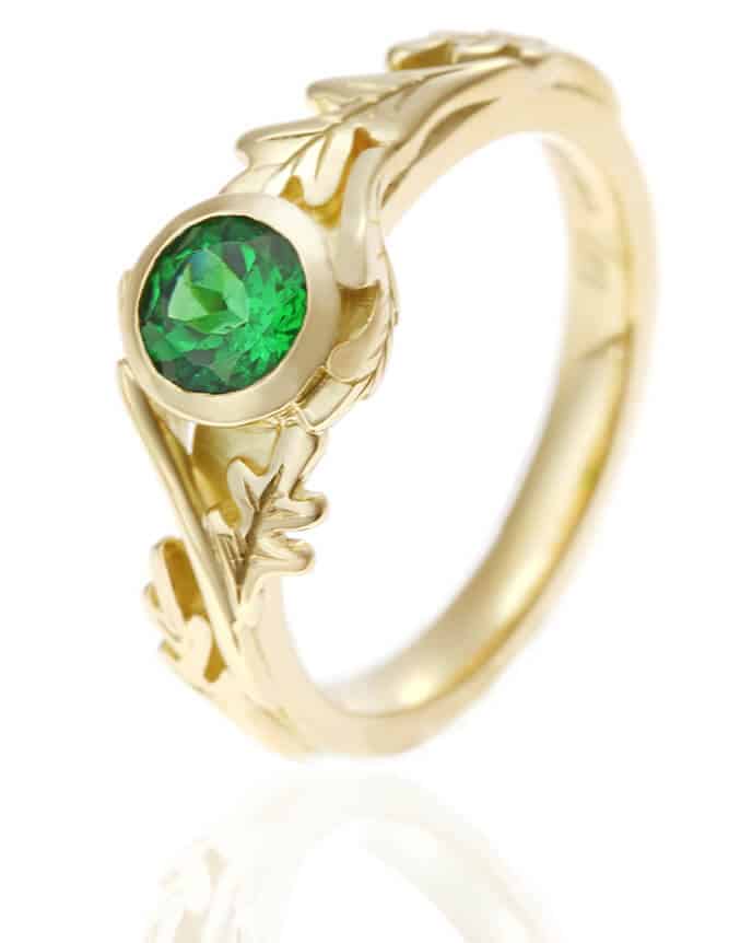 leaf shaped gold tsavorite ring