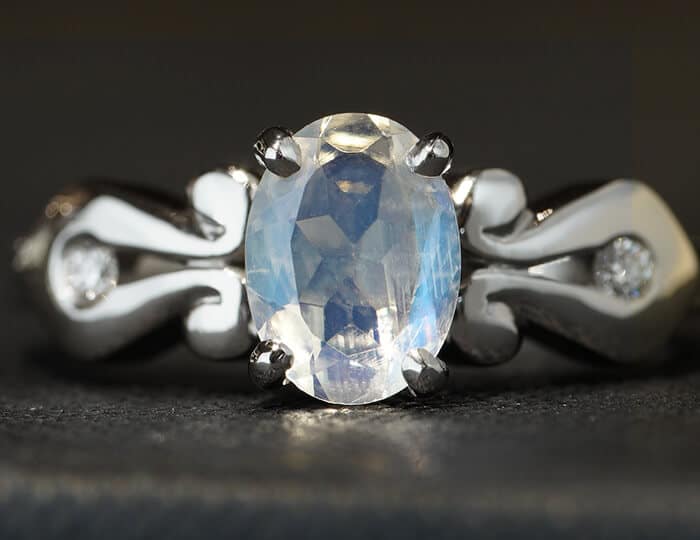 Oval facetted moonstone ring