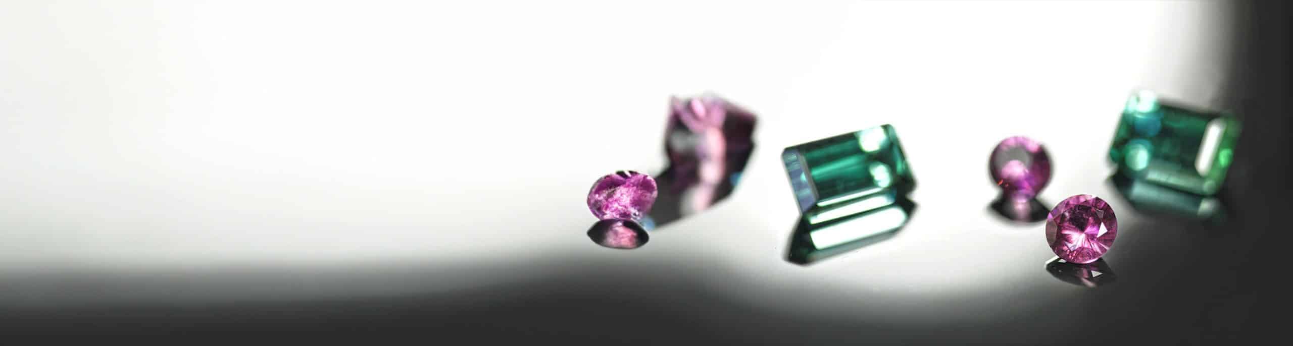 group of tourmalines in pink and green