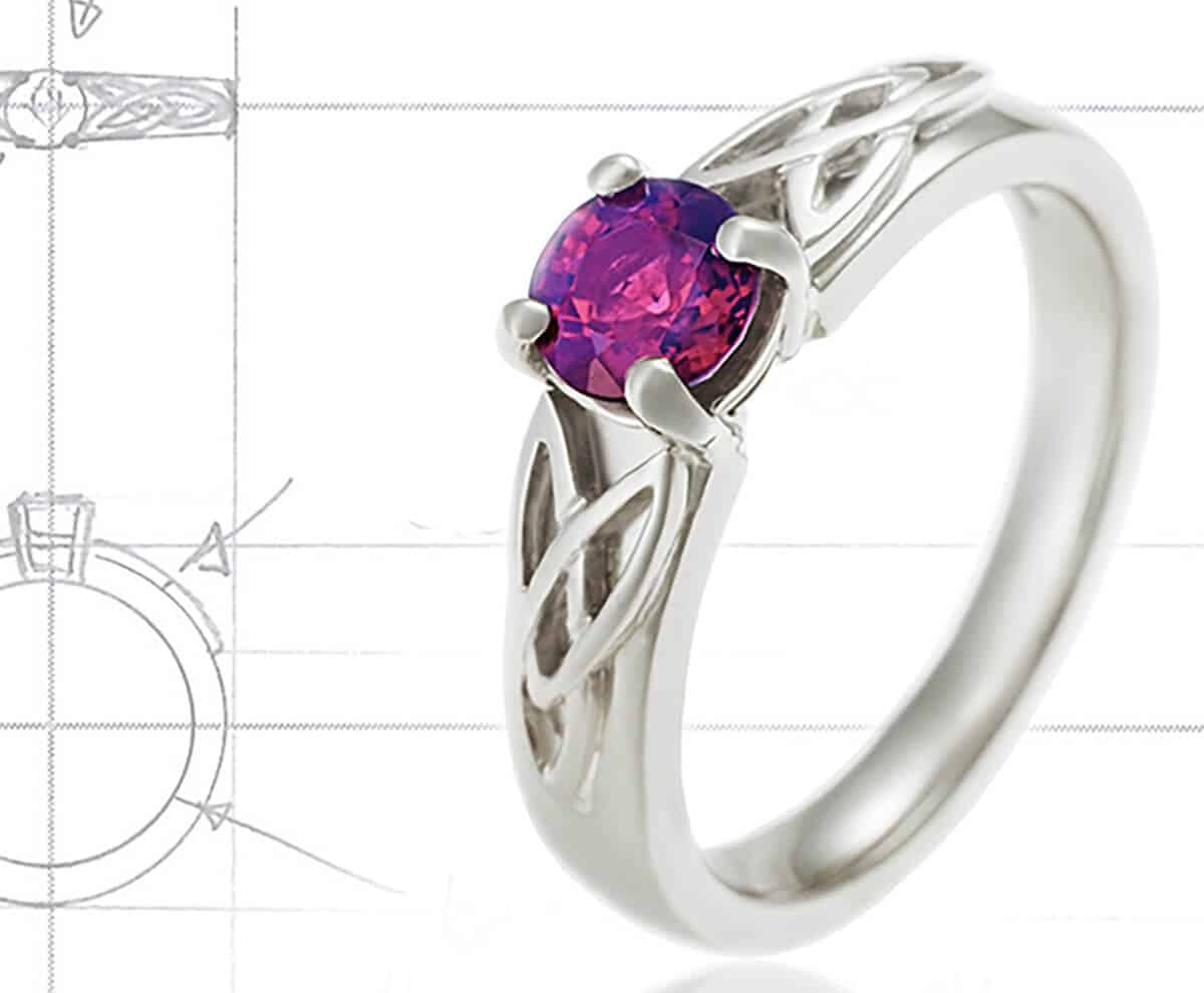 celtic twist red spinel ring and sketch