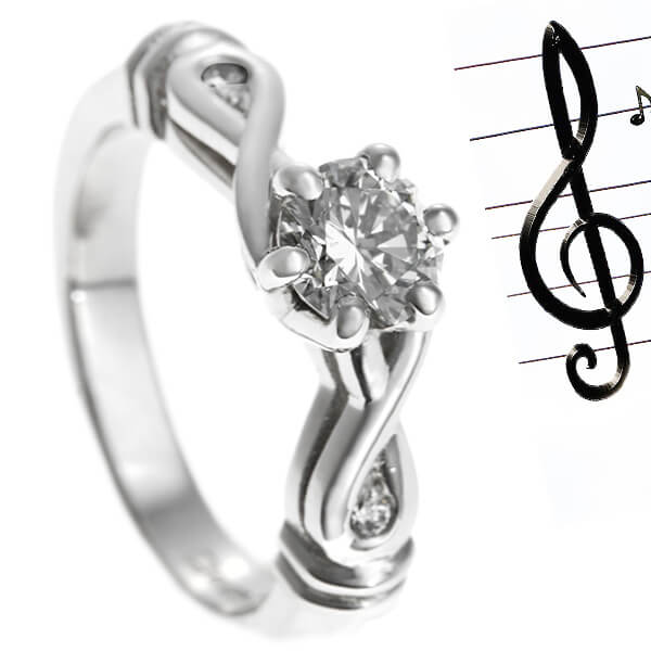 treble clef and shaped diamond engagement ring