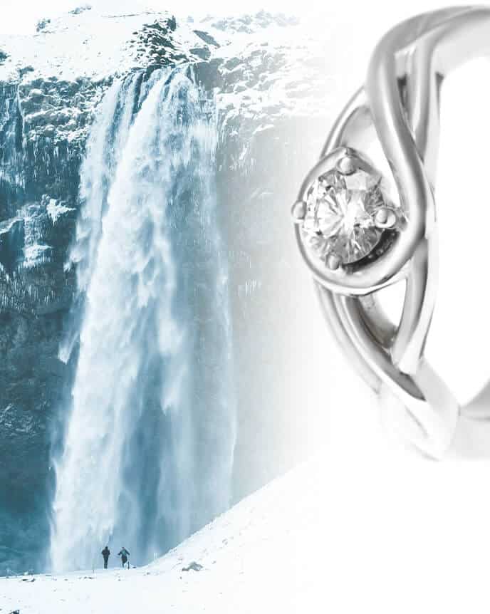 Waterfall flowing platinum and diamond engagement ring with waterfall image