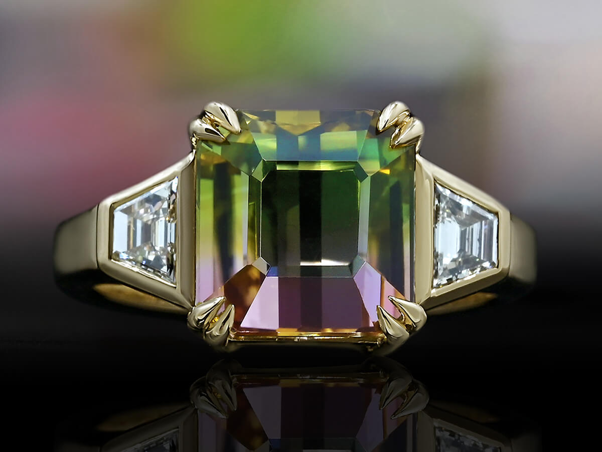 dramatic pink and green watermelon and diamond ring