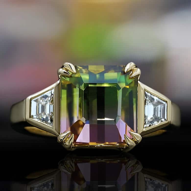 High quality Watermelon Tourmaline Engagement Ring Set For Women 14k Gold Multi Color Tourmaline Bridal Wedding Ring Set Antique Anniversary Ring Set