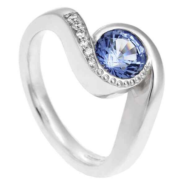 waved shaped sapphire engagement ring