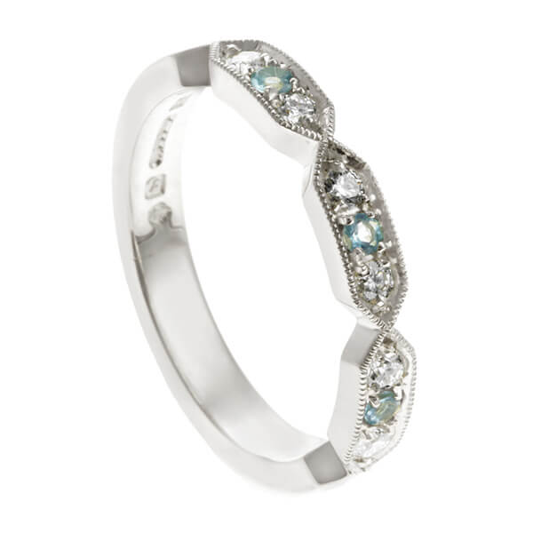 art deco style aqua and diamond wedding ring