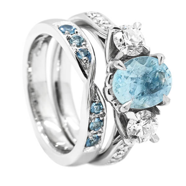 Aquamarine and diamond bridal fitted set