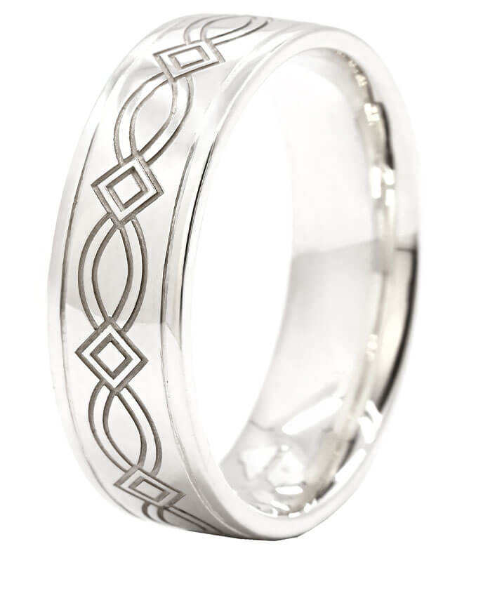 Celtic engraved white gold ring