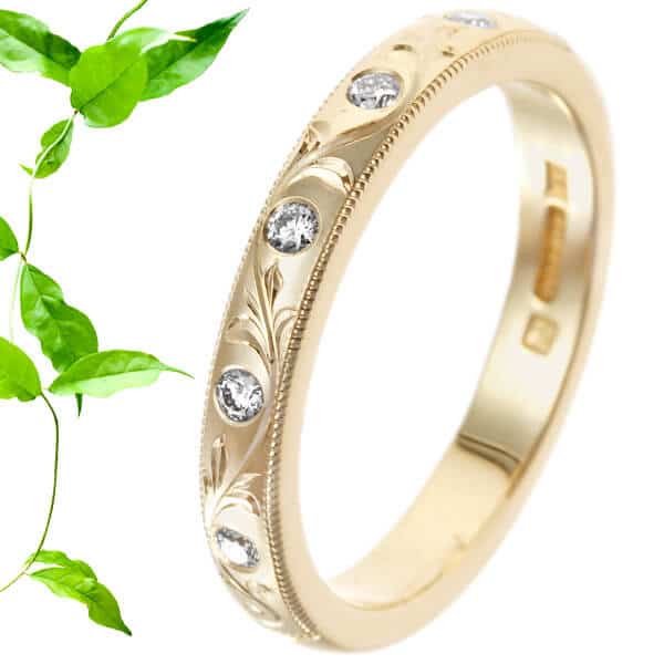 vine engraved diamond and gold eternity ring