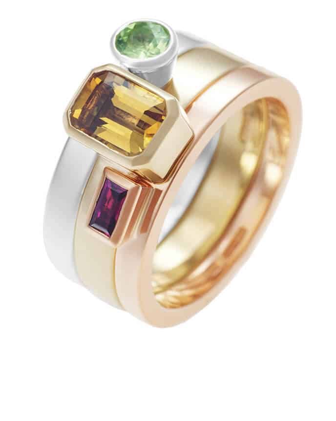 family gemstone gold stacking ring