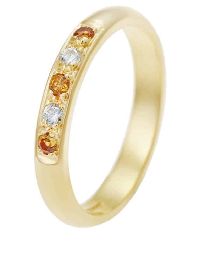 alternating diamond and citrine gold ring