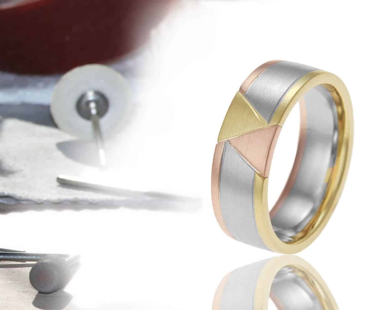 mixed metal wedding ring with tools