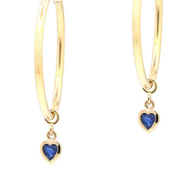 heart shaped blue sapphire earrings with gold drops