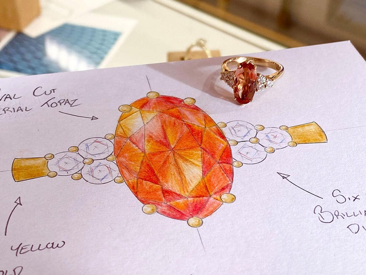 large orange imperial topaz ring sketch