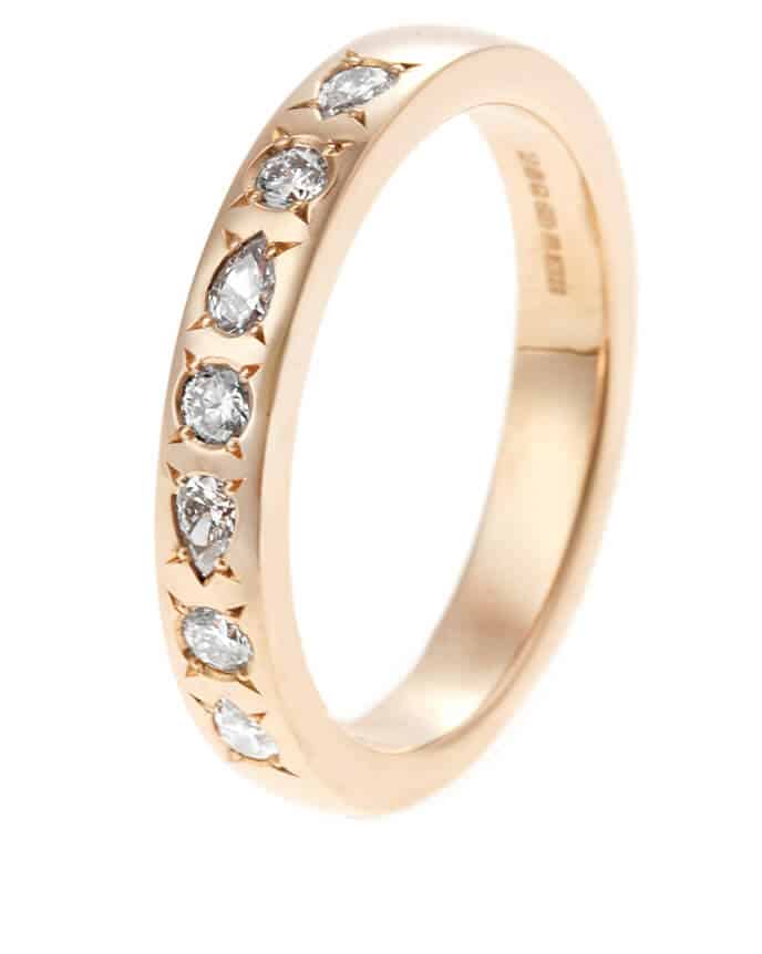 marquise and brilliant cut diamonds in rose gold ring