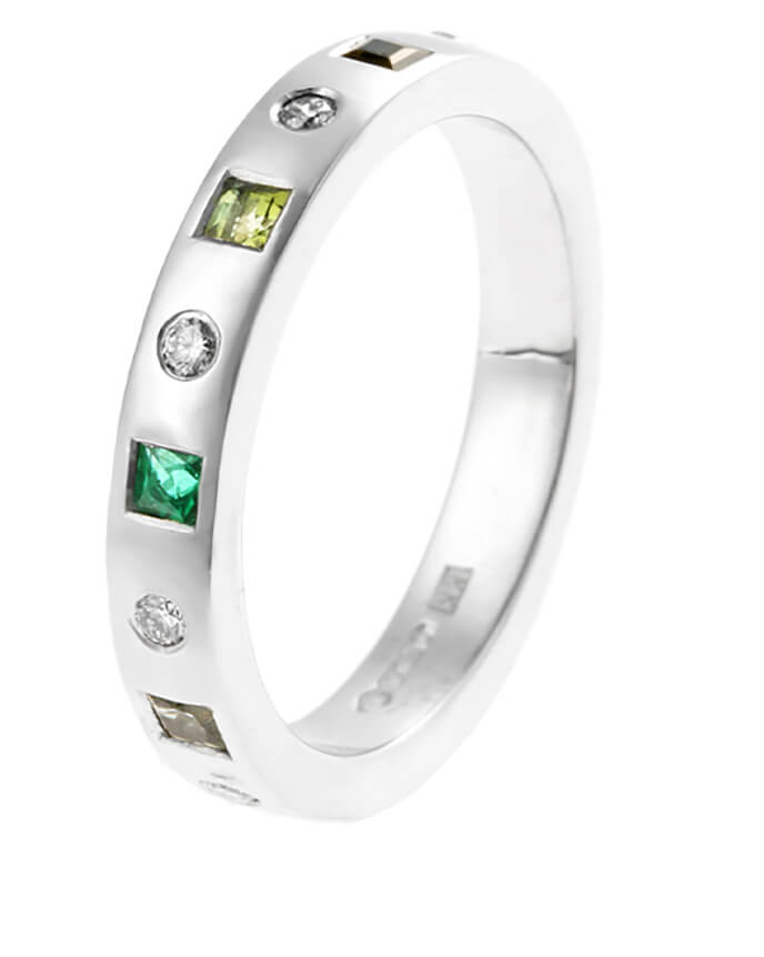 eternity ring with peridot and emerald