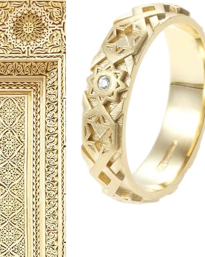 Moroccan carving with detailed engraved eternity ring