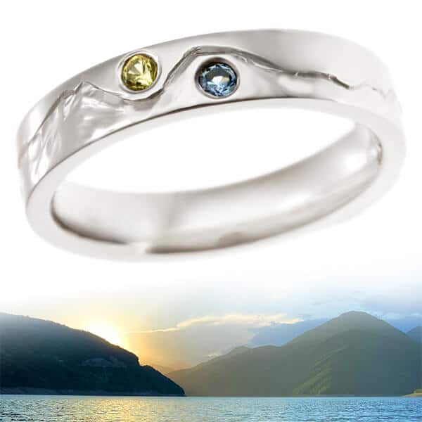 mountain profile engraved ring with gemstones