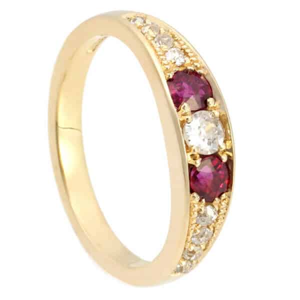 two rubies and diamond ring