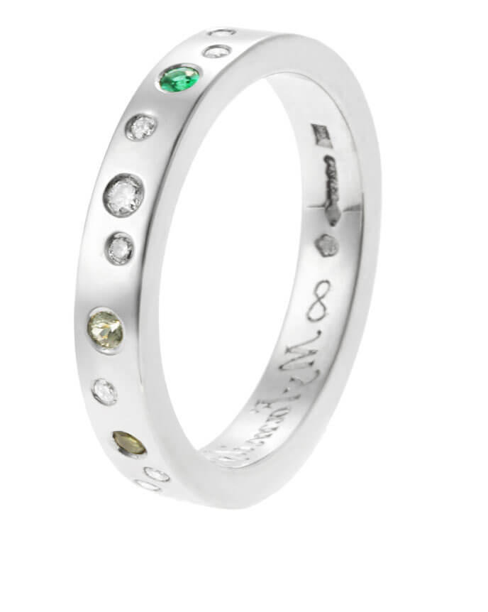 scatter set white band with single emerald