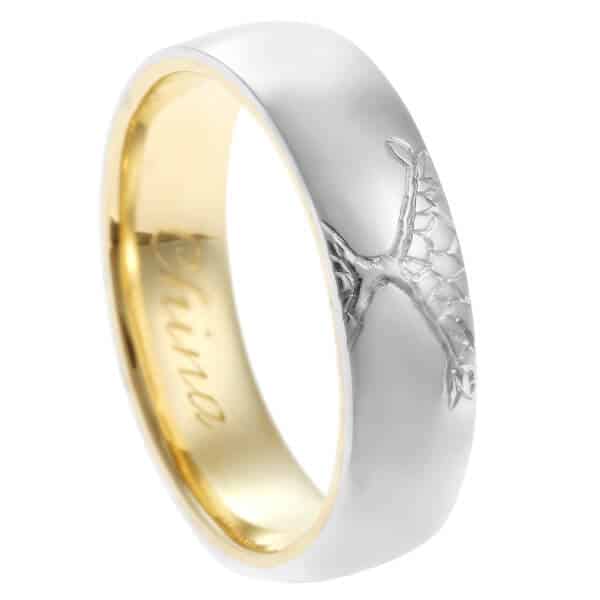 tree engraved mixed metal wedding ring