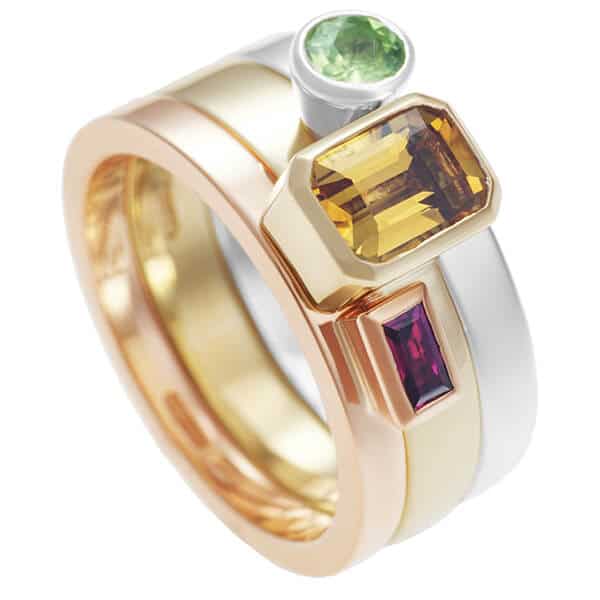 traffic light triple gemstone ring