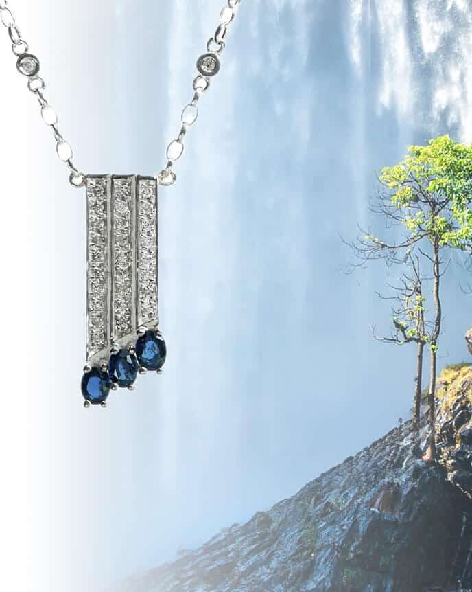 waterfall shaped drop sapphire and diamond pendant with waterfal